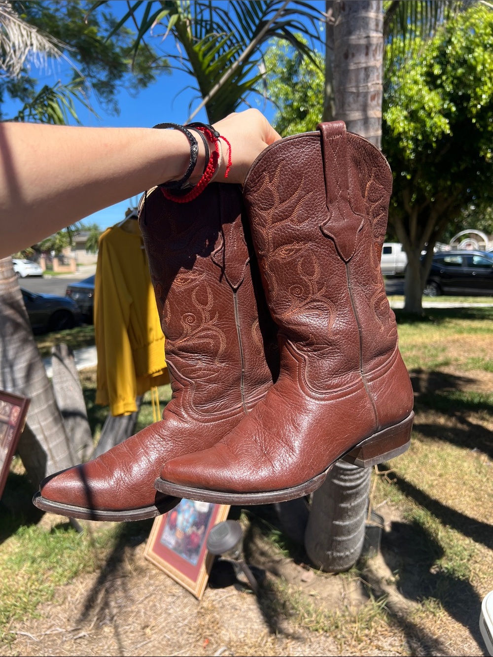 Classic Brown Leather Cowboy Boots - Men